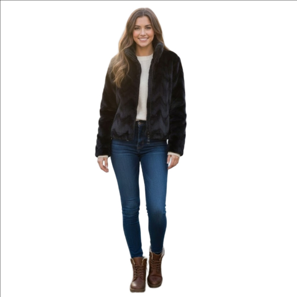Women's Urban Outfitters Black Faux Fur Teddy Jacket XS